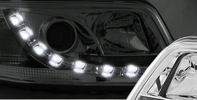 Lampor Strålkastare Nya Vw T5 03-09 Krom Led Drl
