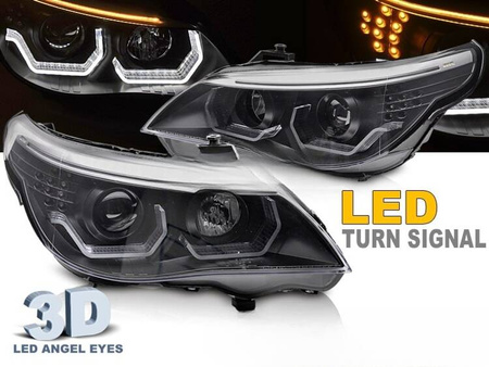 ANGEL EYES LED 3D SVART strålkastare till BMW E60 E61 03-07