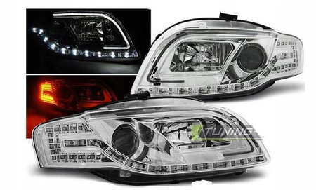 Strålkastare Audi A4 B7 04-08 led rör krom
