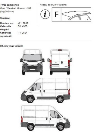 Plattform för takräcke Opel Movano L1H2 2021->