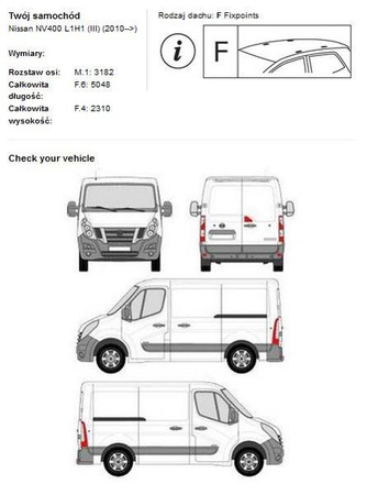Nissan NV400 L1H2 plattform för takräcke