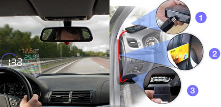 Displayprojektor LED LCD HUD OBD2 5,5 KLOCKS