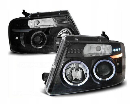 Strålkastare Ford F150 mk 11 04-08 angel eyes svart