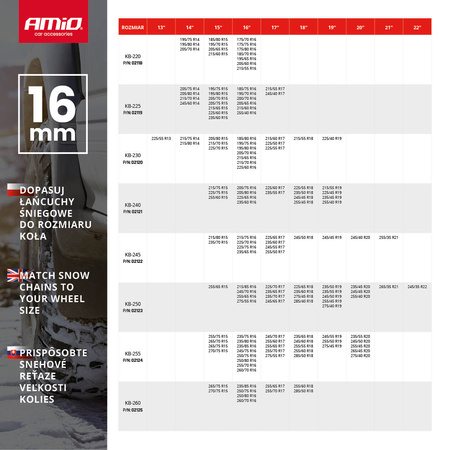 Snökedjor 16 mm 4x4 KB-245