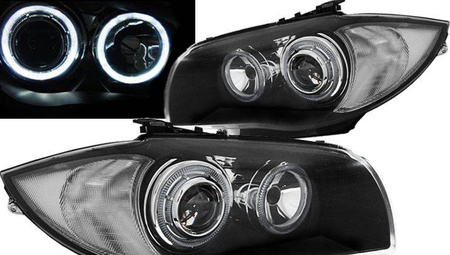 Strålkastare BMW E87 E81 04-11 Led Ringlights Svart