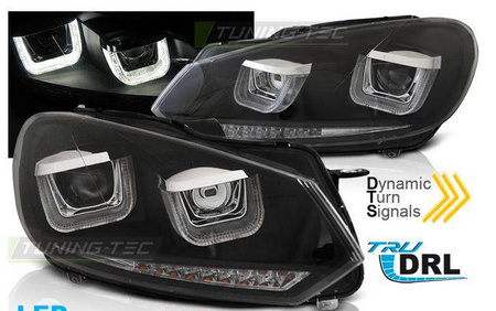 Lampor vw golf 6 vi 08-12 u-typ svart drl dts led
