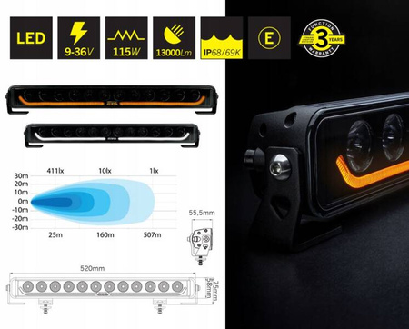 LED BAR arbetslampa halogen STANDS DARK KNIGHT IDENTITY 20" 13000lm 120W