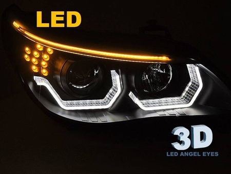 ANGEL EYES LED 3D SVART strålkastare till BMW E60 E61 03-07