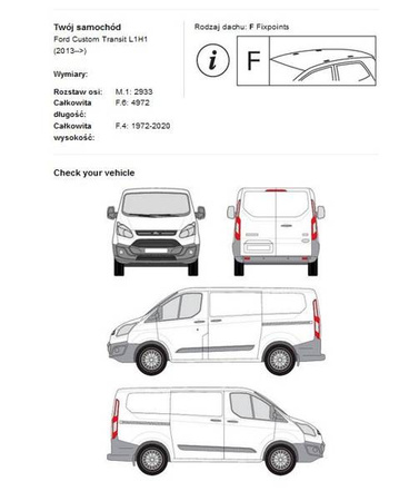 Cruz takplattform FORD Transit CUSTOM L1H1