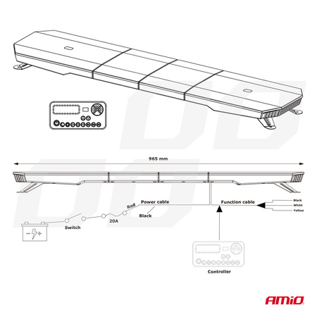 LED varningsljus 51 funktioner 117cm R65 R10 godkännande 12-24V AMIO-03344