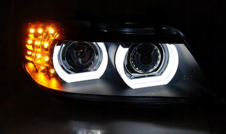 Bmw E90 E91 09-11 Drl Svart Xenon Ringar 3d lampor